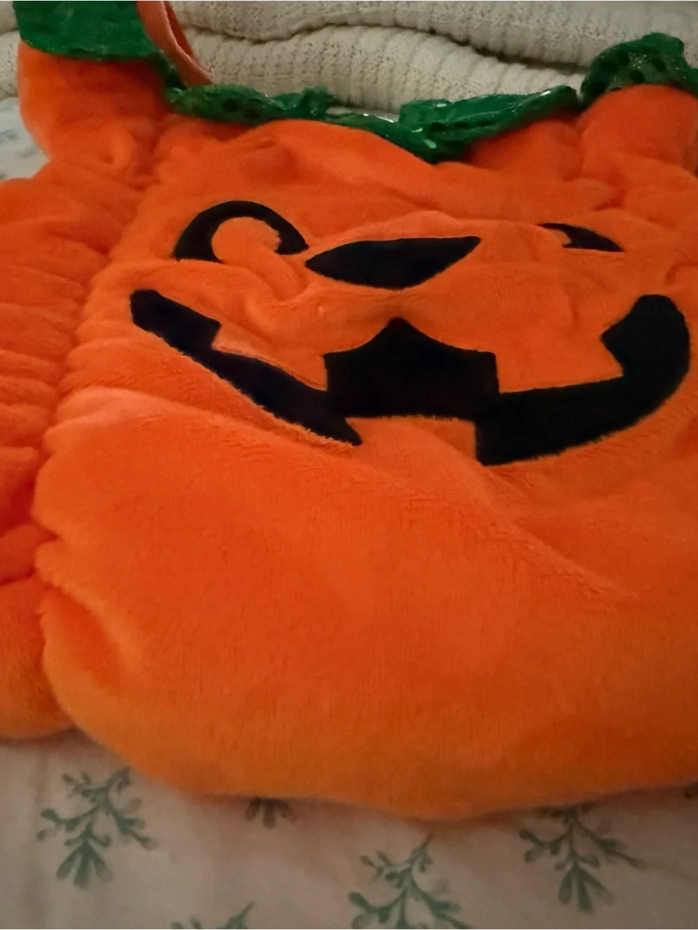 Pet Orange Pumpkin Costume with Green Leaf Collar-Costume size Large -NWOT
